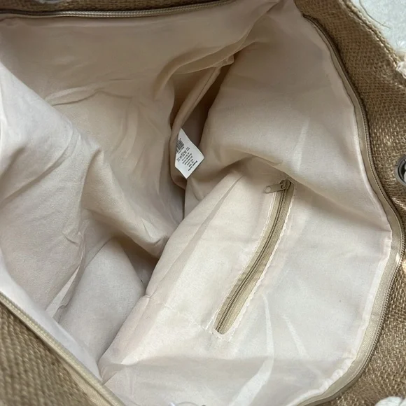 Linen Cotton Beachy Bohemian Anchor Rope Handle Large Beach Bag Market Tote - Picture 8 of 10